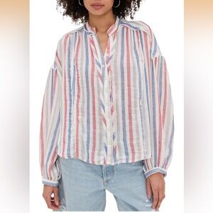 Free People NWT Valley Stripe 100% Cotton Double Cloth Button-Up Shirt medium